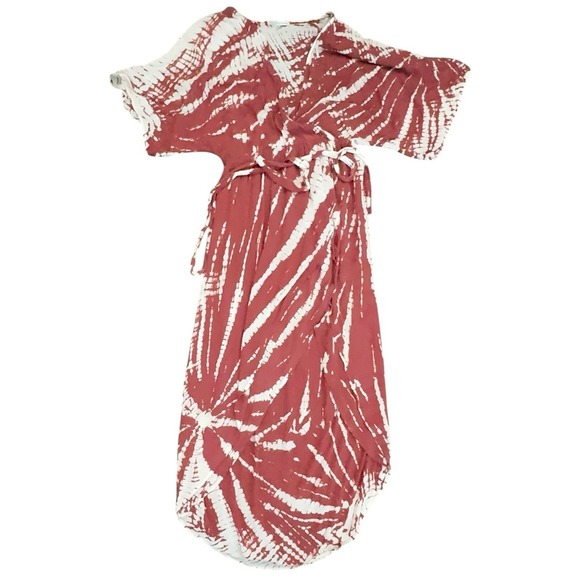 Young, Fabulous & Broke Isla Maxi Dress Sz L Hi Low Kimono Tie-dye Caftan Boho - Picture 4 of 12